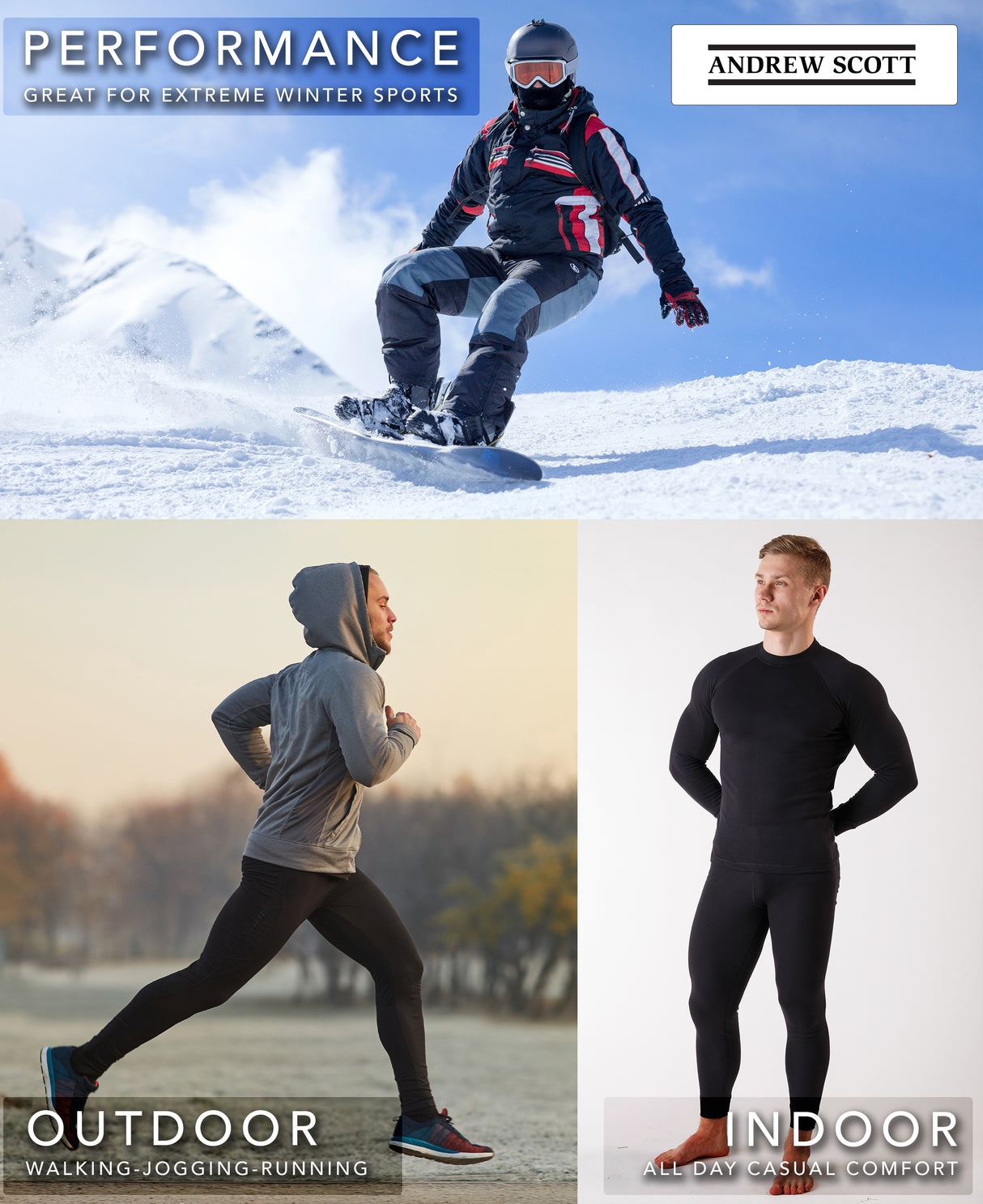 Men's Base Layer Long Sleeve + Long Pant Thermal Underwear Sets