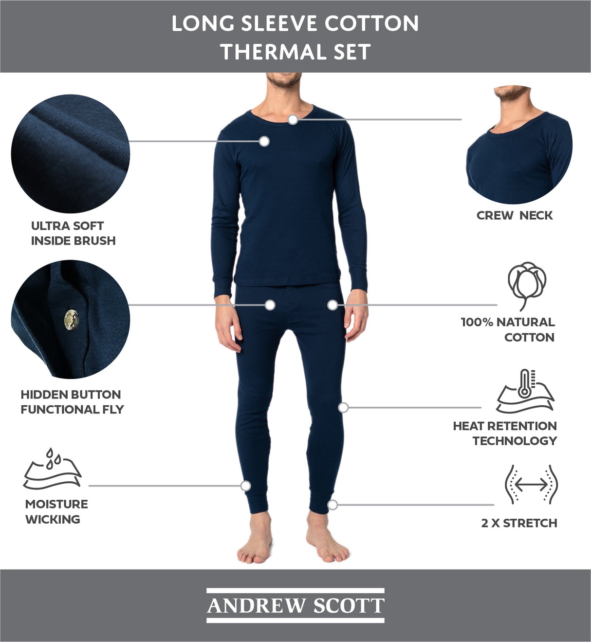 Men's Base Layer Long Sleeve + Long Pant Thermal Underwear Sets