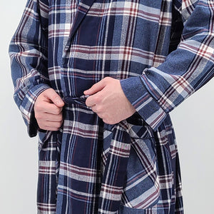 Mens' Full Length House Robe Cotton Flannel Brush Plaid