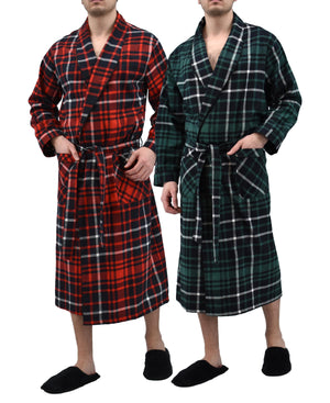 Mens' Full Length House Robe Cotton Flannel Brush Plaid