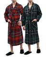 Mens' Full Length House Robe Cotton Flannel Brush Plaid