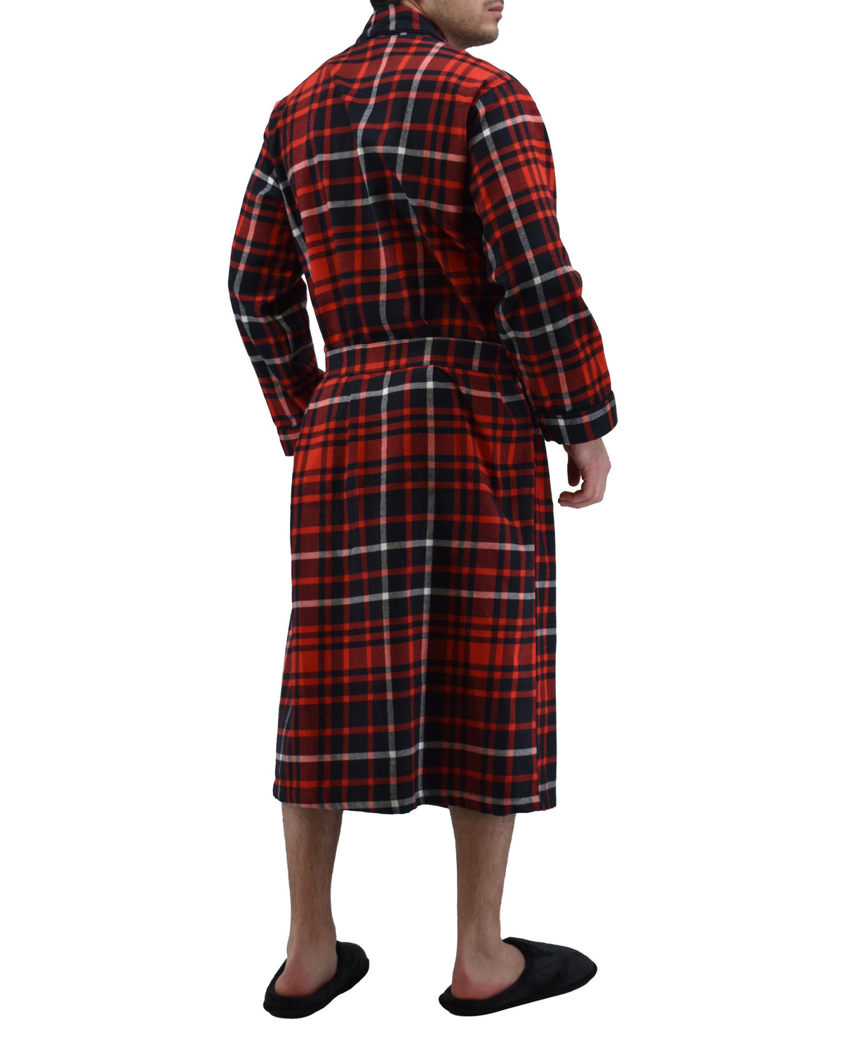Mens' Full Length House Robe Cotton Flannel Brush Plaid