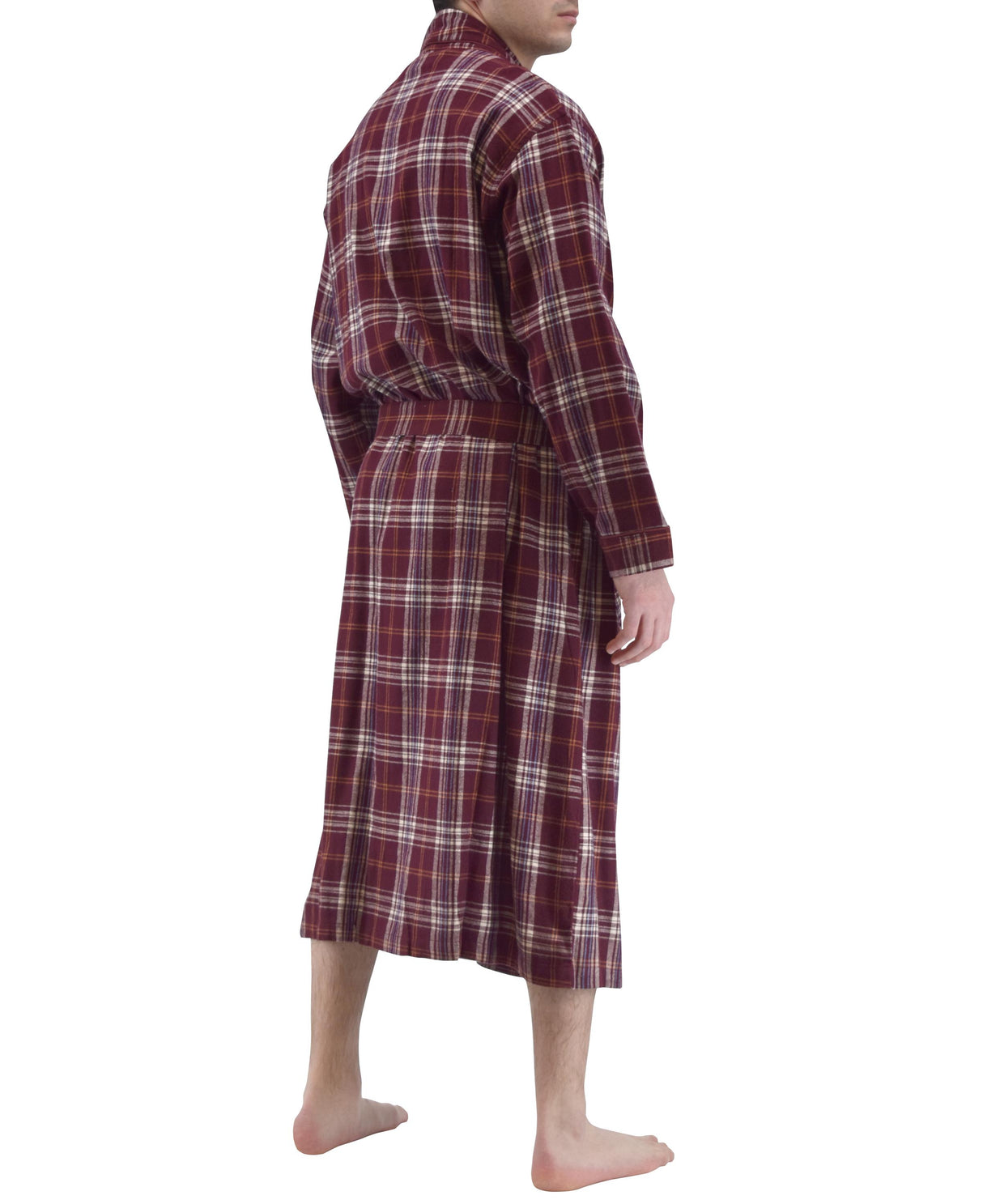 Mens' Full Length House Robe Cotton Flannel Brush Plaid