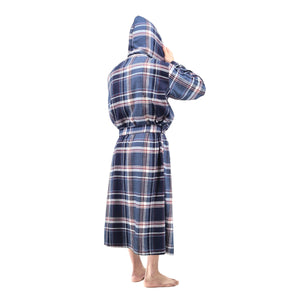 Mens' Full Length House Robe Cotton Flannel Brush Plaid