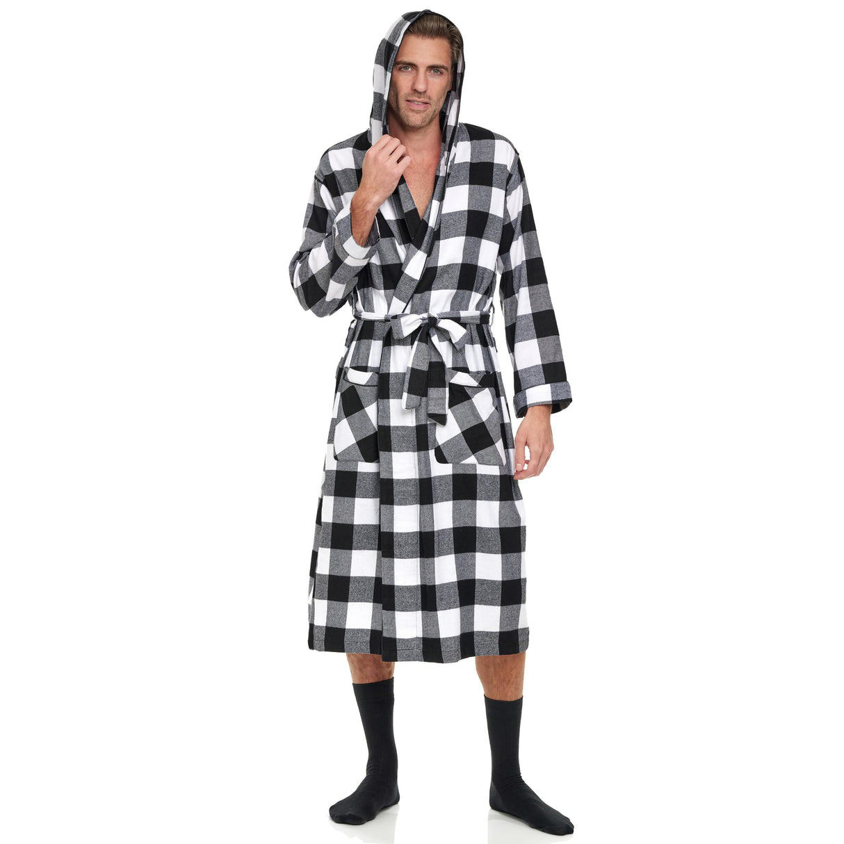 Mens' Full Length House Robe Cotton Flannel Brush Plaid