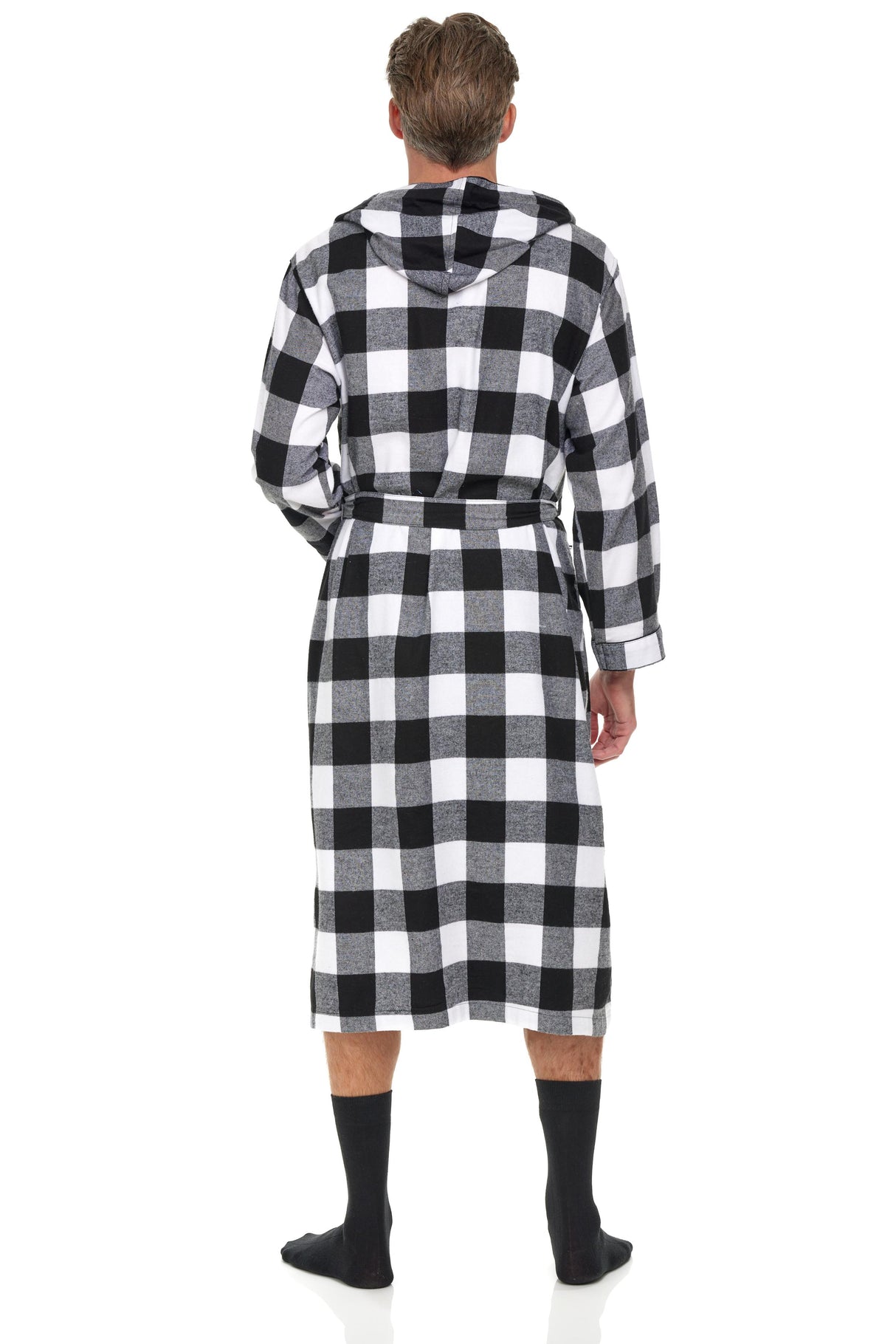 Mens' Full Length House Robe Cotton Flannel Brush Plaid