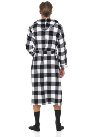 Mens' Full Length House Robe Cotton Flannel Brush Plaid