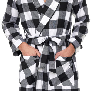Mens' Full Length House Robe Cotton Flannel Brush Plaid