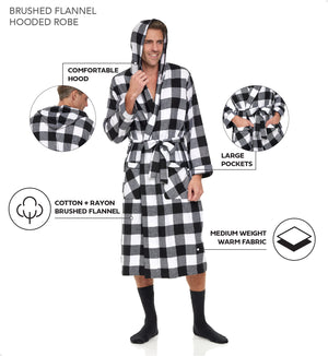 Mens' Full Length House Robe Cotton Flannel Brush Plaid