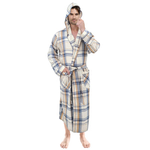 Mens' Full Length House Robe Cotton Flannel Brush Plaid