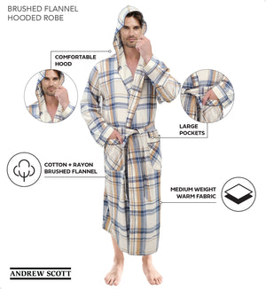 Mens' Full Length House Robe Cotton Flannel Brush Plaid
