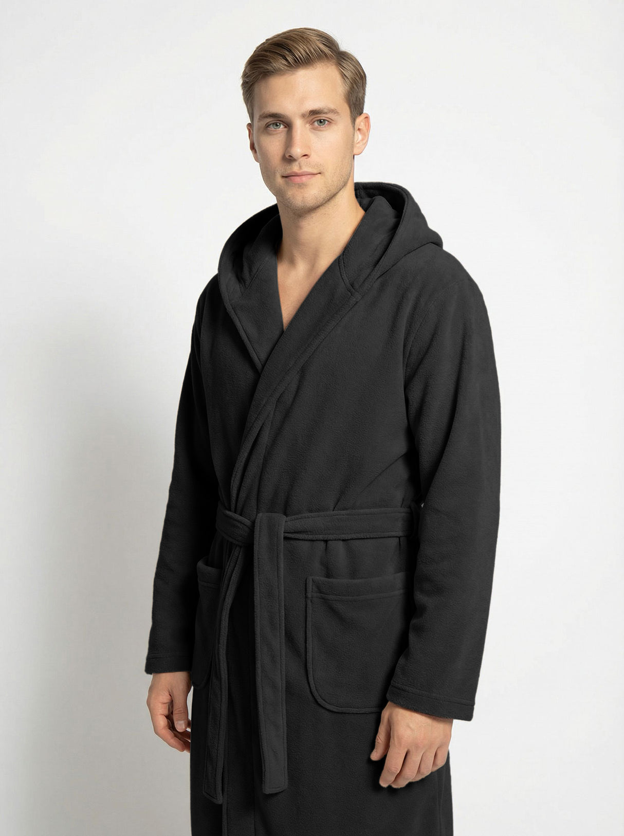 Men's Hooded Plush Fleece Bathrobe