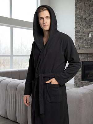 Men's Hooded Plush Fleece Bathrobe