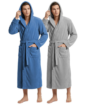Men's Hooded Plush Fleece Bathrobe