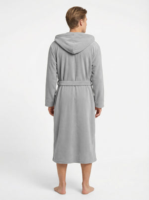 Men's Hooded Plush Fleece Bathrobe