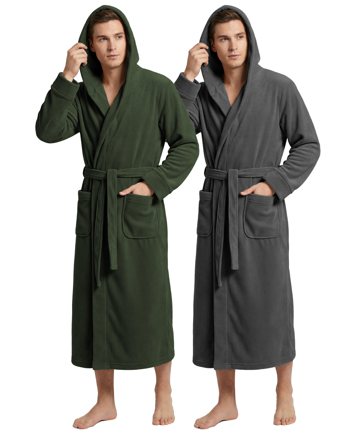 Men's Hooded Plush Fleece Bathrobe