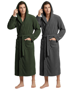 Men's Hooded Plush Fleece Bathrobe