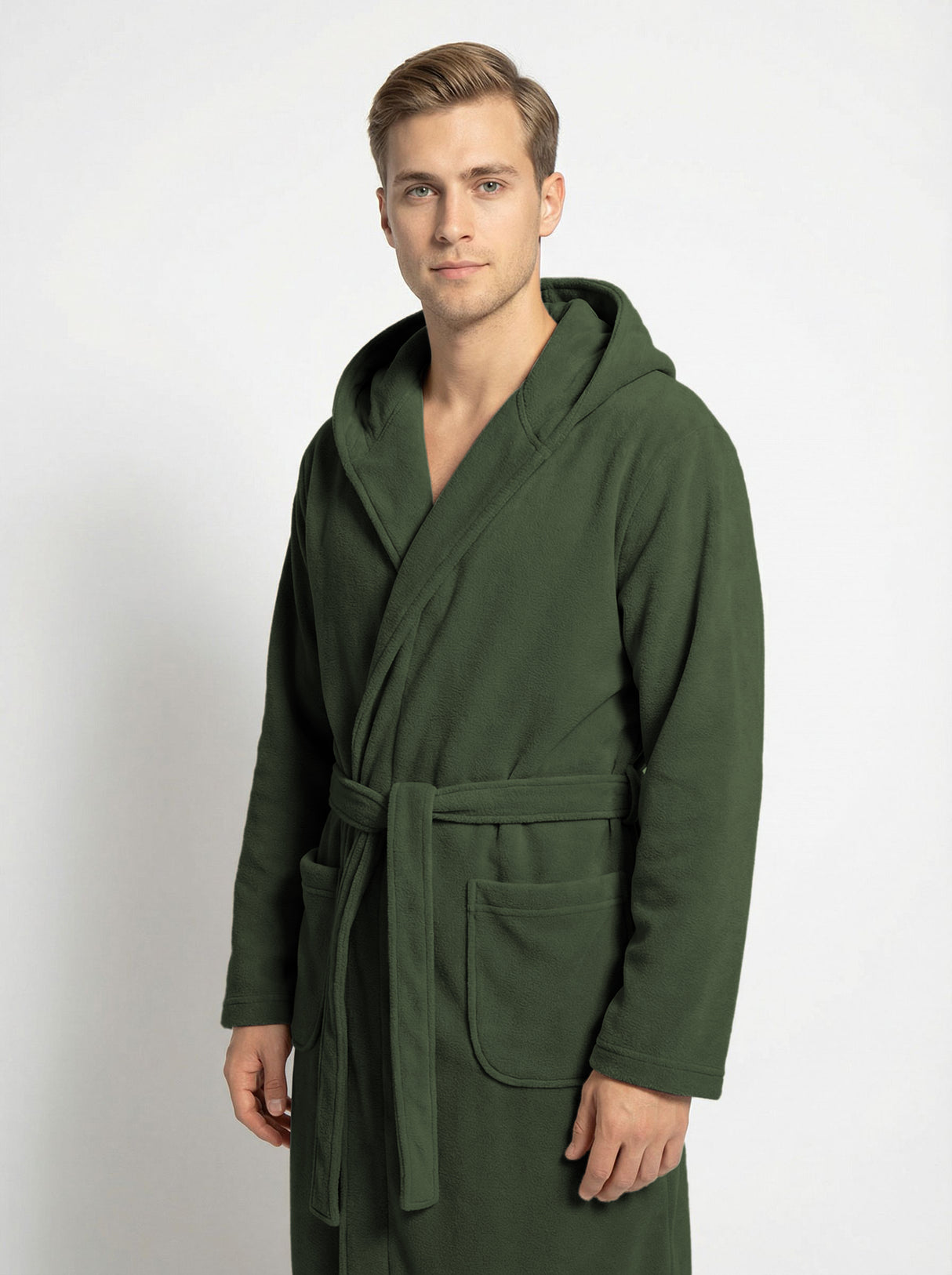 Men's Hooded Plush Fleece Bathrobe