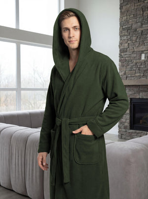 Men's Hooded Plush Fleece Bathrobe