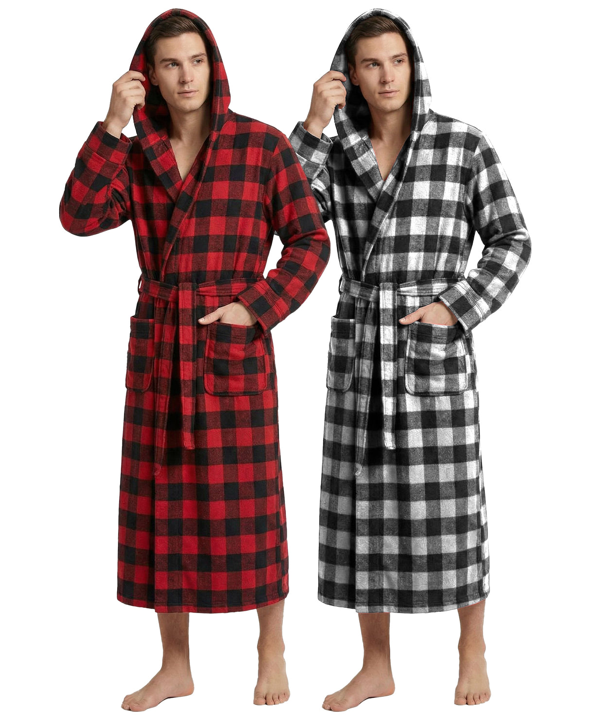 Men's Hooded Plush Fleece Bathrobe