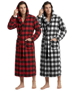 Men's Hooded Plush Fleece Bathrobe