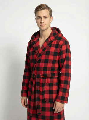 Men's Hooded Plush Fleece Bathrobe