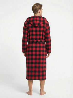 Men's Hooded Plush Fleece Bathrobe
