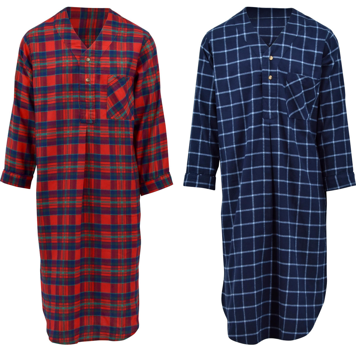 Men's Lightweight Cotton Flannel Sleep Shirt, Long Henley Nightshirt Pajamas