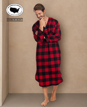 Men's Lightweight Cotton Flannel Sleep Shirt, Long Henley Nightshirt Pajamas