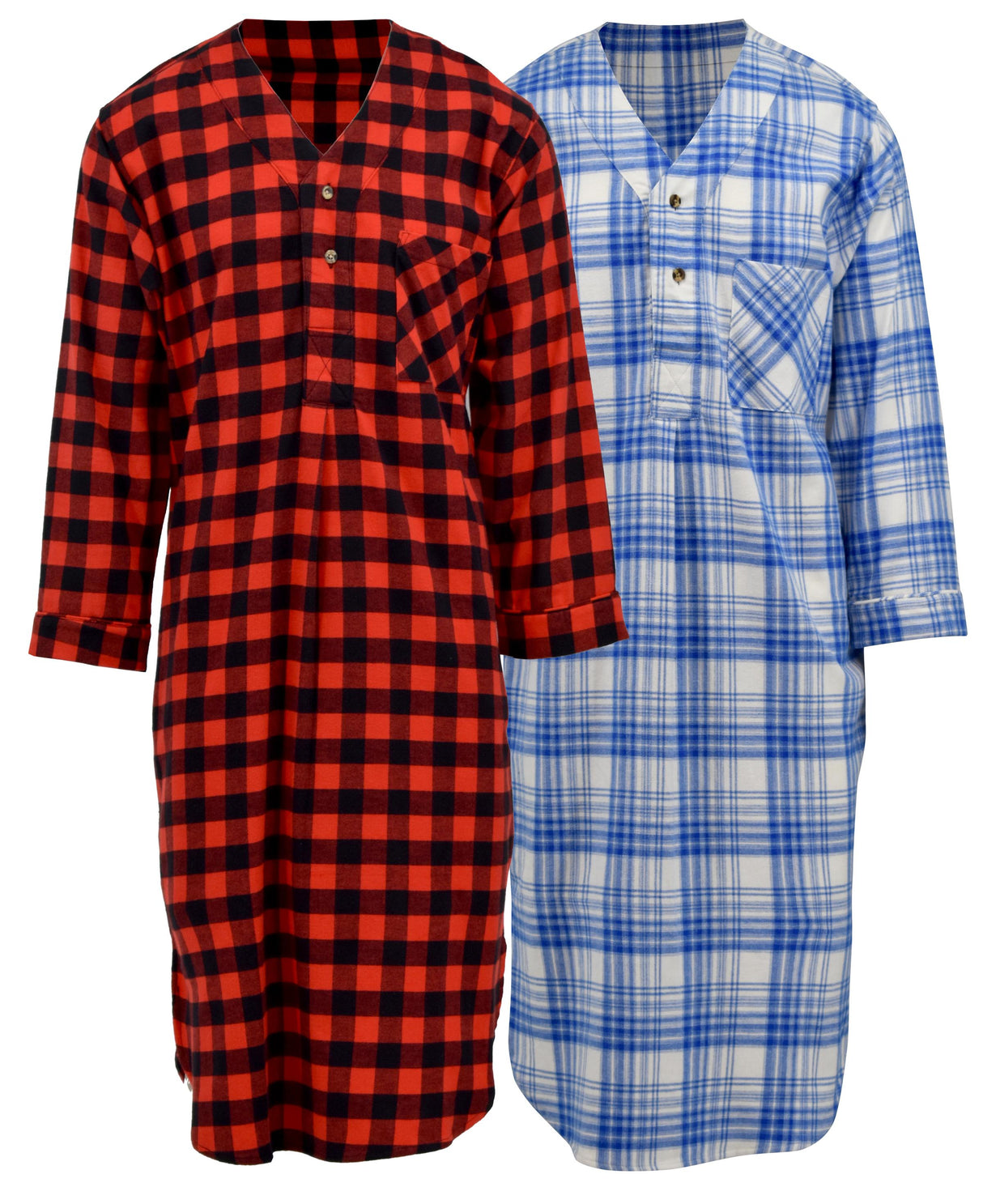 Men's Lightweight Cotton Flannel Sleep Shirt, Long Henley Nightshirt Pajamas