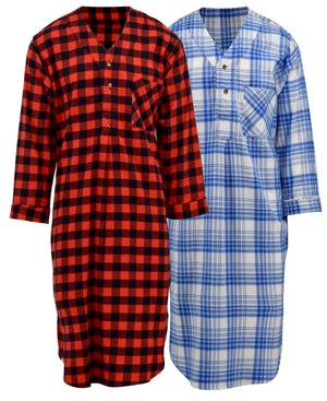 Men's Lightweight Cotton Flannel Sleep Shirt, Long Henley Nightshirt Pajamas
