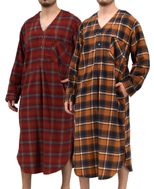 Men's Lightweight Cotton Flannel Sleep Shirt, Long Henley Nightshirt Pajamas