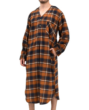 Men's Lightweight Cotton Flannel Sleep Shirt, Long Henley Nightshirt Pajamas