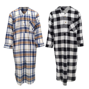 Men's Lightweight Cotton Flannel Sleep Shirt, Long Henley Nightshirt Pajamas