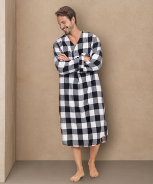 Men's Lightweight Cotton Flannel Sleep Shirt, Long Henley Nightshirt Pajamas