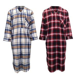 Men's Lightweight Cotton Flannel Sleep Shirt, Long Henley Nightshirt Pajamas
