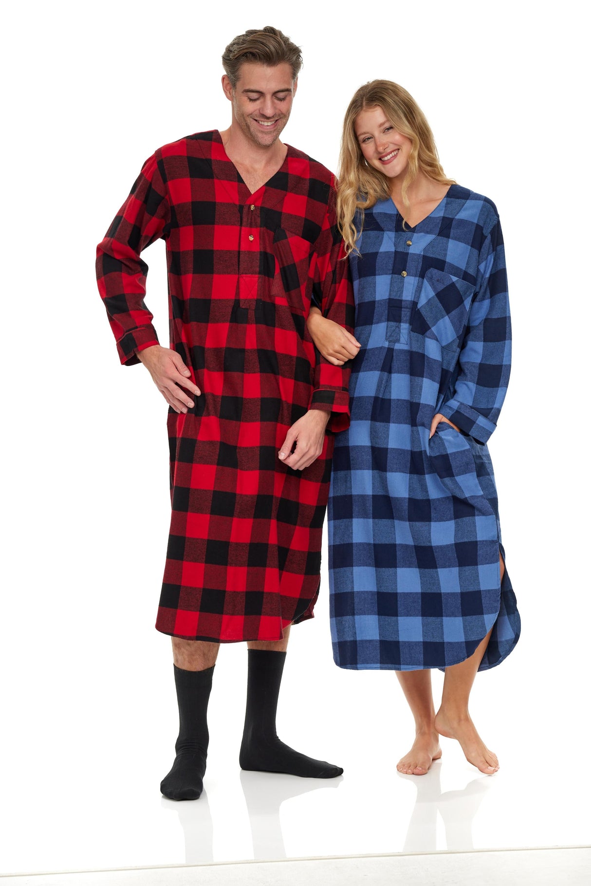 Men's Lightweight Cotton Flannel Sleep Shirt, Long Henley Nightshirt Pajamas