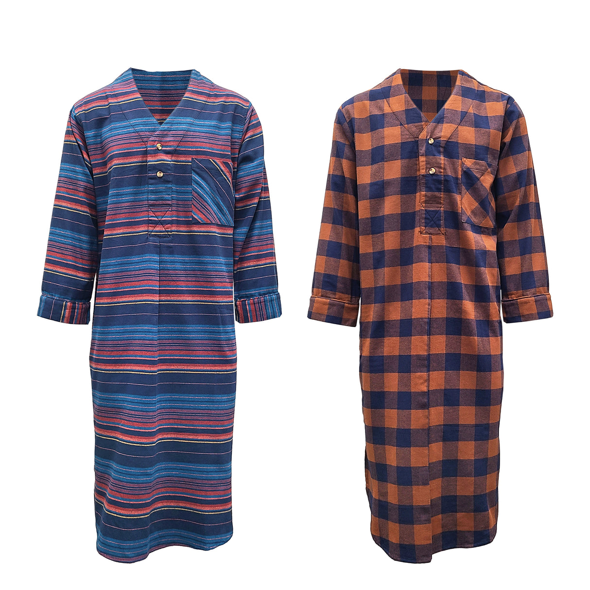 Men's Lightweight Cotton Flannel Sleep Shirt, Long Henley Nightshirt Pajamas