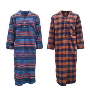 Men's Lightweight Cotton Flannel Sleep Shirt, Long Henley Nightshirt Pajamas