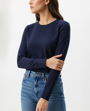 Womens' Long Sleeve 100% Cotton T Shirt All Season Crew Neck Base Layer Tops