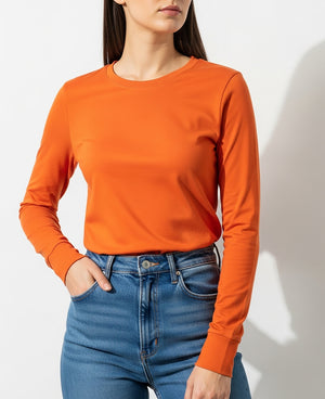 Womens' Long Sleeve 100% Cotton T Shirt All Season Crew Neck Base Layer Tops