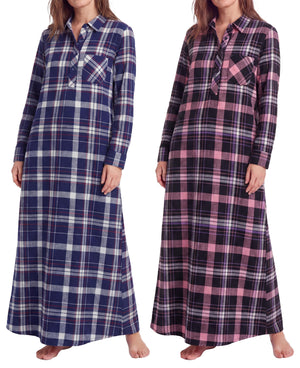 Women's Cotton Flannel Long Nightshirt