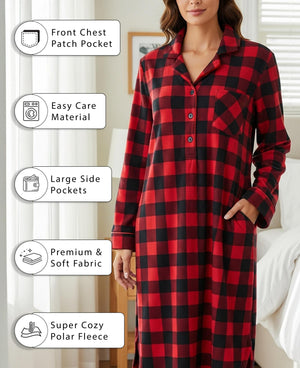 Women's Plush Polar Fleece Long Nightshirt