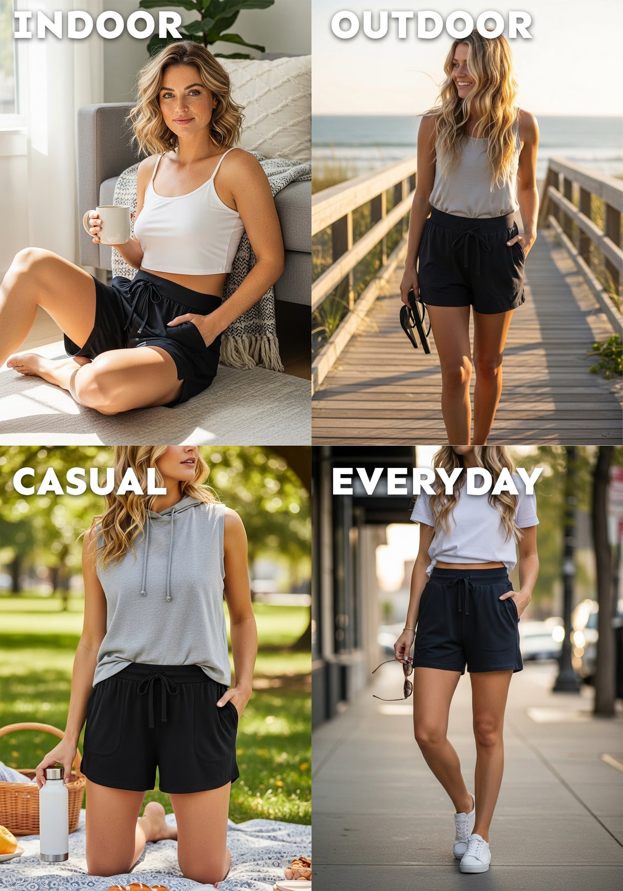 Women's Soft Cotton Stretch Knit Drawstring Casual Shorts