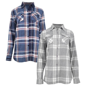 Women's Classic-Fit Long-Sleeve Lightweight Plaid Flannel Shirt (2 Pack)